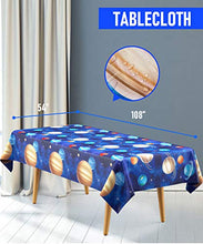 Load image into Gallery viewer, Space Birthday Party Supplies, Outer Space Party Decorations, Serves 25, Including Party Plates, Pre-strung Happy Birthday Banner, Hanging Swirls Decor, 54&quot;x108&quot; Tablecloth, Napkins, Cups, Cutlery Set, Straws
