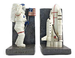 Astronaut Bookends Outer Space Rocket Ship Meteorite 7 Inch Tall
