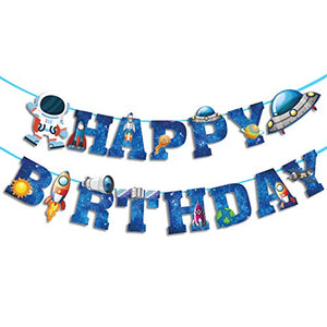 Blue Happy Birthday Banner - Party Decorations - Space Ship Theme