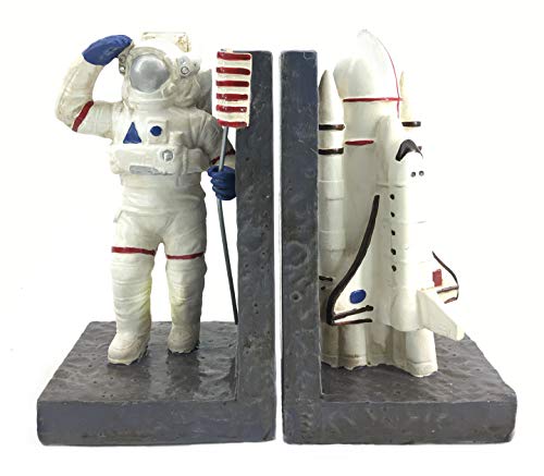 Astronaut Bookends Outer Space Rocket Ship Meteorite 7 Inch Tall