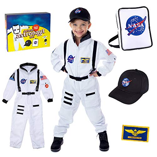 Born Toys Premium Deluxe Astronaut Costume for Kids Ages 3-7 with NASA Bag and Hat White