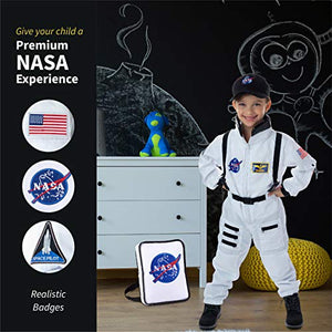 Born Toys Premium Deluxe Astronaut Costume for Kids Ages 3-7 with NASA Bag and Hat White