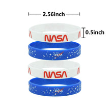 Load image into Gallery viewer, 18 Pcs NASA Rubber Bracelets Silicone Wristbands Outer Space Party Supplies Blue and White Bracelets for Spaces Birthday Party Decoration Space Theme Baby Shower Party Supplies
