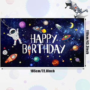 Outer Space Happy Birthday Photography Background - Astronaut Rocket Backdrop Banner - for Children's Birthday