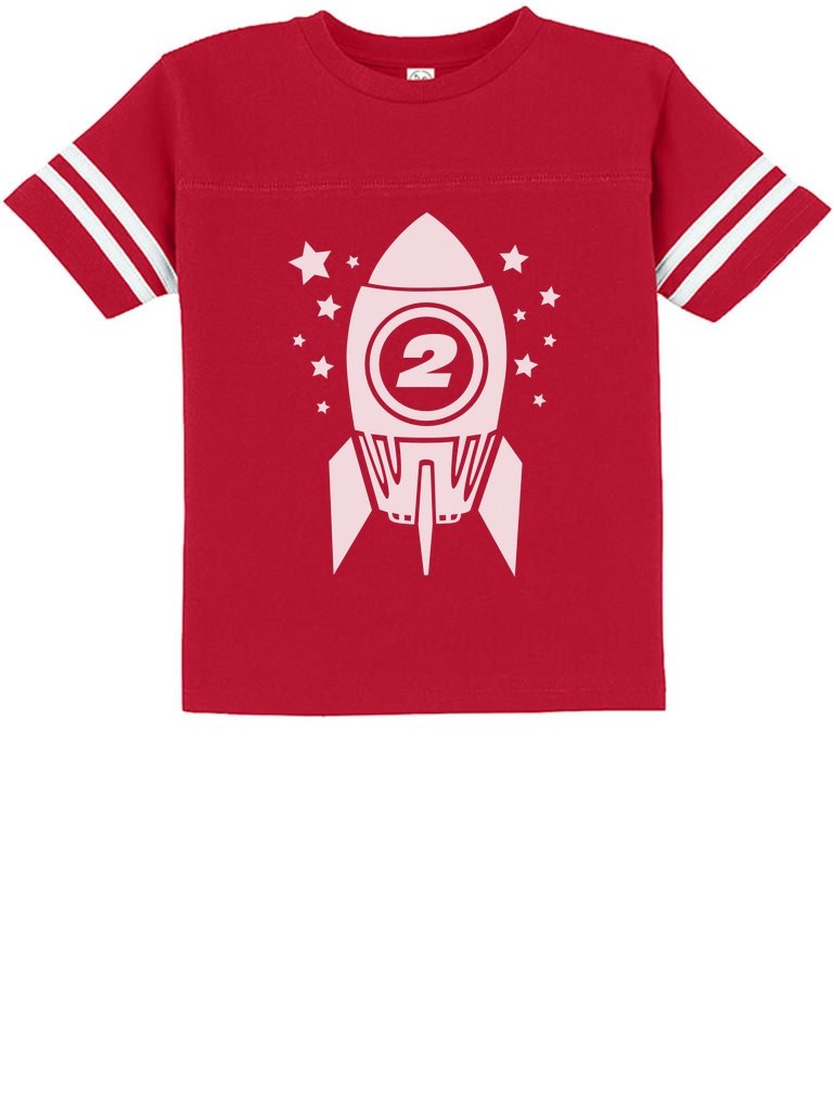 Gift for Two Year Old - 2nd Birthday Space Rocket Toddler Jersey T-Shirt 2T Red