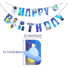 Load image into Gallery viewer, Outer Space Birthday Party Decorations Supplies, Rocket Astronaut UFO Balloons Universe Solar System Happy Birthday Banner for Boys Hanging Decor Kit
