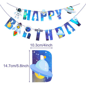Outer Space Birthday Party Decorations Supplies, Rocket Astronaut UFO Balloons Universe Solar System Happy Birthday Banner for Boys Hanging Decor Kit
