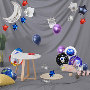 UFO Outer Space Decorations Party Supplies Foil Balloons Boy Birthday Baby Shower Chrome Blue Black Galaxy Astronaut Airship Space Theme Baby Shower (Blue)