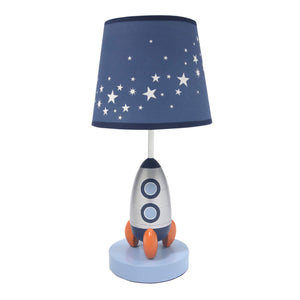 Milky Way Blue/Silver Rocket Ship Lamp with Shade & Bulb