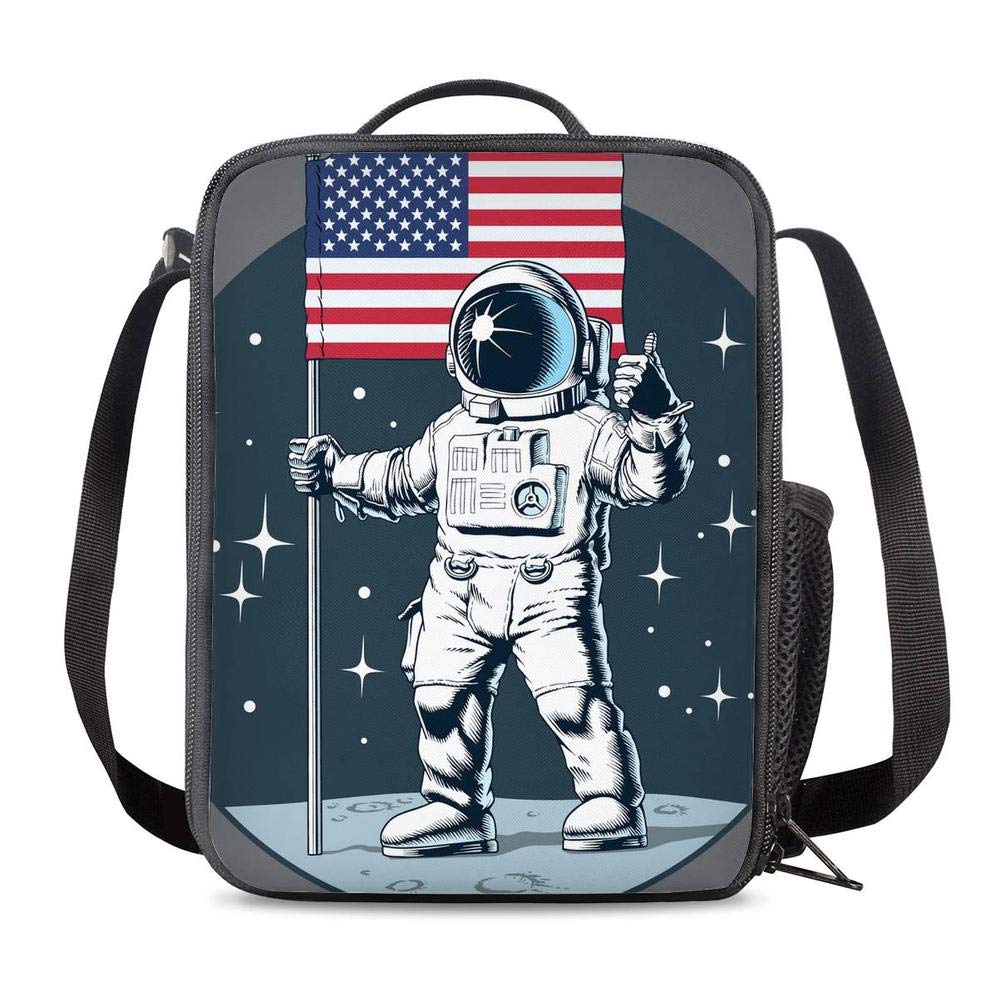 PrelerDIY Astronaut Lunch Bag Carrying Tote Insulated School Picnic Lunchbox Reusable Snack Bag for Girls Boys