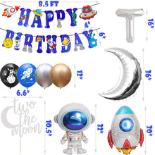 Load image into Gallery viewer, Two the Moon Birthday Party Supplies 2 the Moon Space Balloons Outer Space Banner Two the Moon Cake Topper Galaxy Astronaut Space Man Robot UFO Theme Baby 2nd Birthday Party Supplies Decorations
