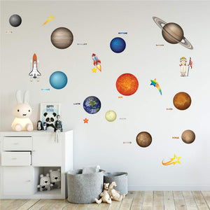 JesPlay Solar System Adhesive Wall Decals Wall Décor Stickers for Kids & Toddlers Include Planets, Earth, Mars, Jupiter & More - Removable Wall Decor for Bedroom, Living Room, Nursery, Classroom