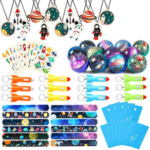 Outer Space Party Favors Supplies Space Toys, Slap Bracelets Tattoo Stickers Bouncy Ball Helicopter Keychains Space Pendant Gift Bag Accessories Birthday Party for Kids