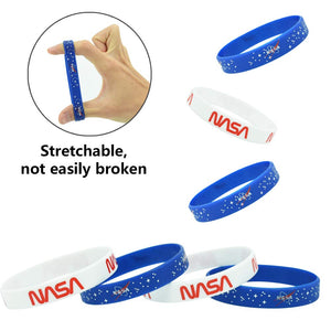 18 Pcs NASA Rubber Bracelets Silicone Wristbands Outer Space Party Supplies Blue and White Bracelets for Spaces Birthday Party Decoration Space Theme Baby Shower Party Supplies