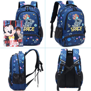 School Backpacks Boys Space Astronaut Backpack with Lunch Bag and Pencil Case Kid Backpacks for Boys 3 in 1 School Bag for Elementary Preschool (Space Blue Set)