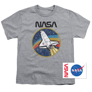 NASA Retro Space Shuttle Youth T Shirt & Stickers | Heather Gray