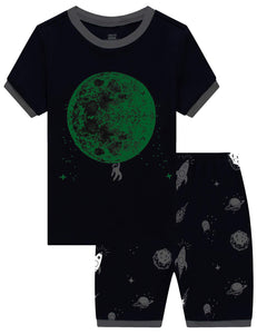 KikizYe Little Boys Glow in The Dark Moon Space Pajamas Short Sets 100% Cotton Kid Summer Sleepwear Pjs 7