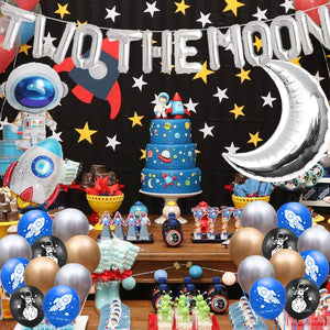 Two the Moon Birthday Party Supplies 2 the Moon Space Balloons Outer Space Banner Two the Moon Cake Topper Galaxy Astronaut Space Man Robot UFO Theme Baby 2nd Birthday Party Supplies Decorations