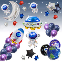 Load image into Gallery viewer, UFO Outer Space Decorations Party Supplies Foil Balloons Boy Birthday Baby Shower Chrome Blue Black Galaxy Astronaut Airship Space Theme Baby Shower (Blue)

