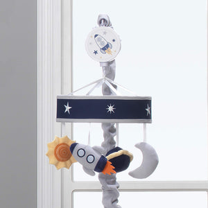 Lambs & Ivy Milky Way Musical Baby Crib Mobile - Blue/Navy/Gray Space Theme