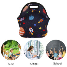 Load image into Gallery viewer, Violet Mist Neoprene Lunch Bag Tote Reusable Insulated Waterproof School Picnic Carrying Lunchbox Container Organizer For Women, Men, Adults, Kids, Girls, Boys (Space Rocket)
