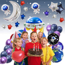 Load image into Gallery viewer, UFO Outer Space Decorations Party Supplies Foil Balloons Boy Birthday Baby Shower Chrome Blue Black Galaxy Astronaut Airship Space Theme Baby Shower (Blue)
