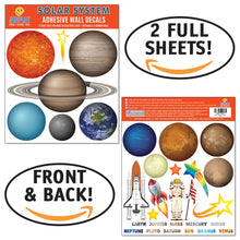 Load image into Gallery viewer, JesPlay Solar System Adhesive Wall Decals Wall Décor Stickers for Kids &amp; Toddlers Include Planets, Earth, Mars, Jupiter &amp; More - Removable Wall Decor for Bedroom, Living Room, Nursery, Classroom
