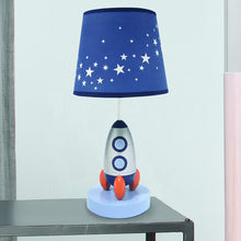 Load image into Gallery viewer, Milky Way Blue/Silver Rocket Ship Lamp with Shade &amp; Bulb
