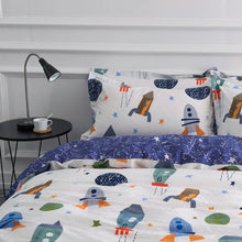 Load image into Gallery viewer, BuLuTu Space Rocket Print Boys Duvet Cover Twin Cotton White Blue Universe Adventure Theme Star Kids Girls Bedding Sets,Astronomy 3 Pieces Boy Bedding with 2 Pillow Shams,No Comforter
