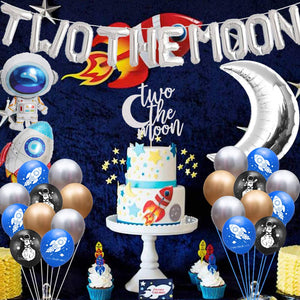 Two the Moon Birthday Party Supplies 2 the Moon Space Balloons Outer Space Banner Two the Moon Cake Topper Galaxy Astronaut Space Man Robot UFO Theme Baby 2nd Birthday Party Supplies Decorations
