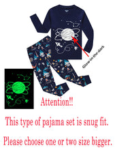 Load image into Gallery viewer, Glow in The Dark Space Little Boys Long Sleeve Pajamas Sets 100% Cotton Sleepwear Toddler Kids Pjs Size 4T Blue
