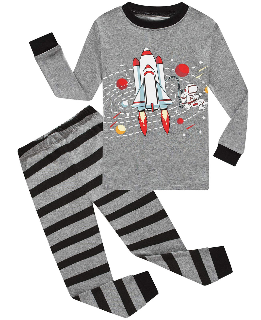 Boys Pajamas Long Sleeve 100% Cotton Toddler Pjs Kids Rocket Clothes Pants Set 4T Gray