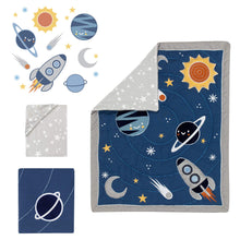 Load image into Gallery viewer, Lambs &amp; Ivy Milky Way Space Galaxy 4-Piece Baby Nursery Crib Bedding Set - Blue/Gray
