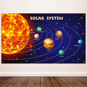 Solar System Party Decorations, Extra Large Fabric Solar System Planets Poster for Outer Space Party Educational Supplies, Solar System Banner Photo Booth Backdrop Background