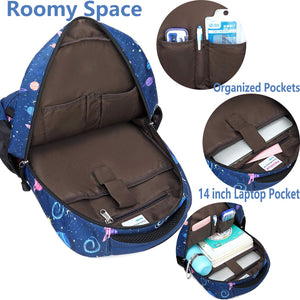 School Backpacks Boys Space Astronaut Backpack with Lunch Bag and Pencil Case Kid Backpacks for Boys 3 in 1 School Bag for Elementary Preschool (Space Blue Set)