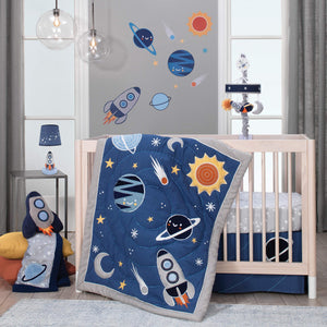 Lambs & Ivy Milky Way Musical Baby Crib Mobile - Blue/Navy/Gray Space Theme