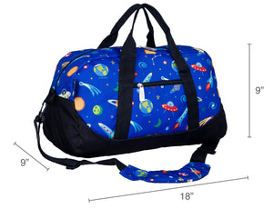 Wildkin Kids Overnighter Duffel Bag for Boys and Girls, Carry-On Size and Perfect for After-School Practice or Weekend Overnight Travel, Measures 18x9x9 Inches, BPA-free, Olive Kids(Out of this World)